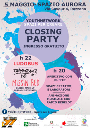 Evento di chiusura del progetto di politiche giovanili “Youth Network: spazi per creare" con una serata a tutto divertimento allo Spazio Aurora di Rozzano. Trashmilano MissinRed